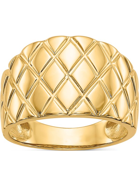 14K Yellow Gold Quilted Pattern Dome Ring