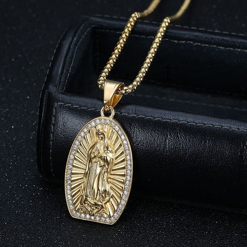 14K Yellow Gold Medalla Milagrosa Charms Our Lady Virgin Mary Pendant Religious Keepsake Jewelry