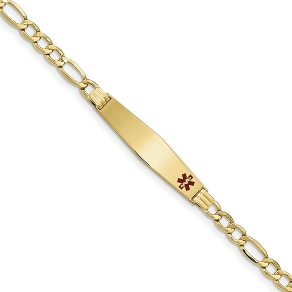 14K Yellow Gold Medical Soft Diamond Shape Red Enamel ID Bracelet