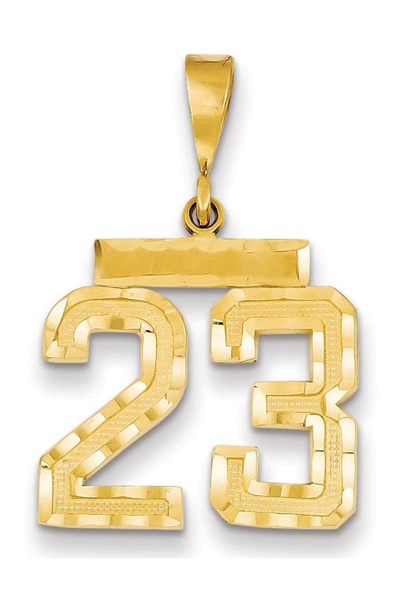 14K Yellow Gold Medium Diamond-Cut Number 23 Charm Made In United States mn23