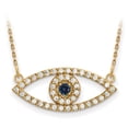 thumbnail image 1 of 14K Yellow Gold Medium Diamond and Sapphire Evil Eye Necklace, 1 of 5