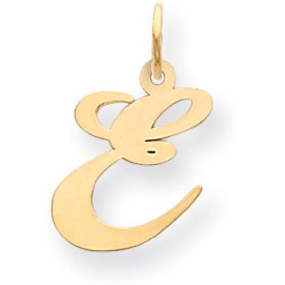 14K Yellow Gold Medium Fancy Script Initial E Charm