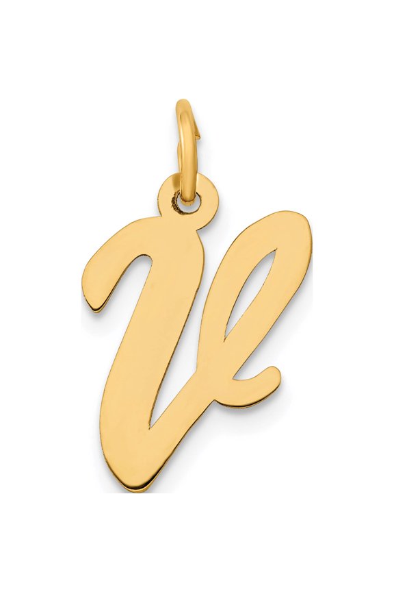 14K Yellow Gold Medium Script Letter V Initial Charm