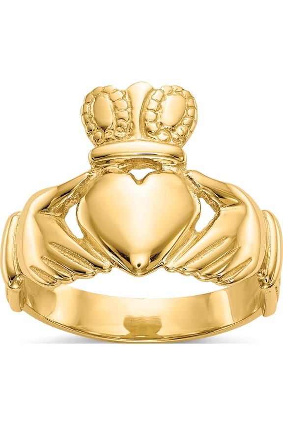 14K Yellow Gold Mens Polished Claddagh Ring