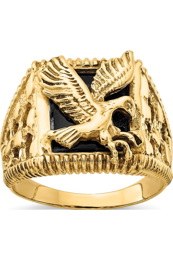 14K Yellow Gold Men's Onyx Eagle Ring (Size 10) Made In United States or53