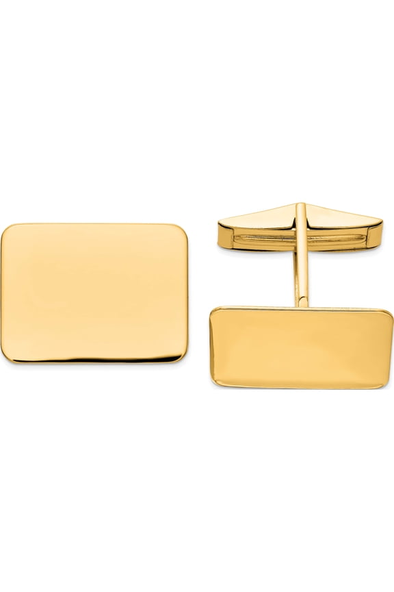 14K Yellow Gold Men's Rectangular Cuff Links (19.5 X 15) Made In United States mc251