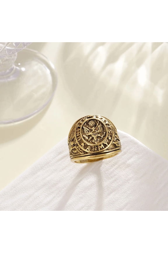 14K Yellow Gold Men's eagle ring finger ring, Europe and the United States, retro personality, cool, hip-hop, street, punk style, hot trend