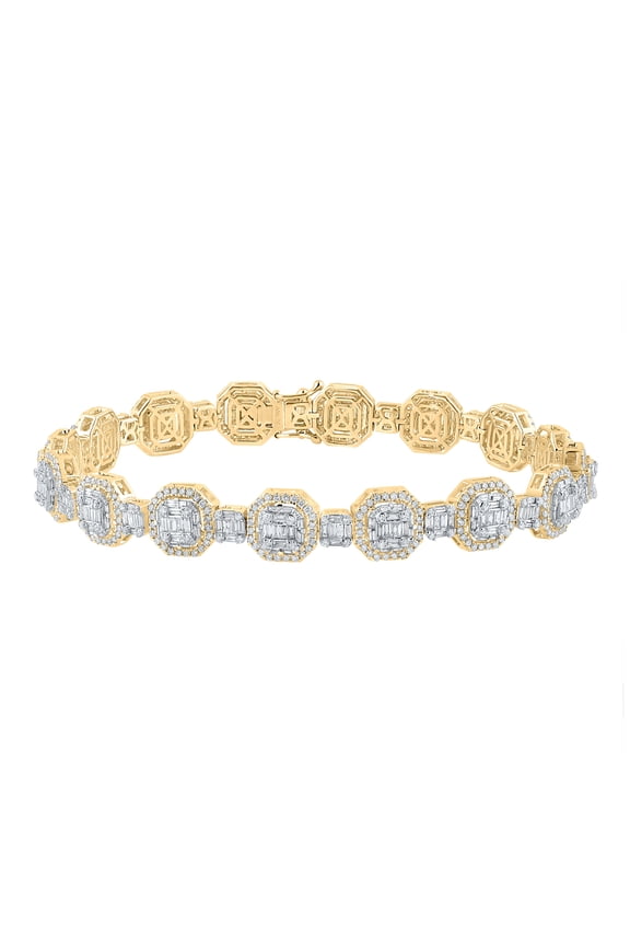 14K Yellow Gold Mens Baguette Diamond Octagon Link Bracelet 6-1/4 Cttw