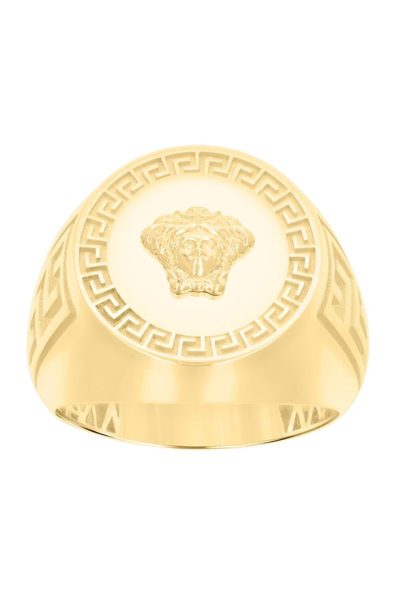14K Yellow Gold Mens Greek Key Medusa Ring 7.1 grams