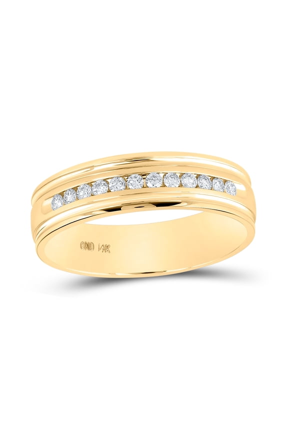 14K Yellow Gold Mens Round Channel-set Diamond Ridged Edge Wedding Band 1/4 Cttw, Mens Size: 7-13