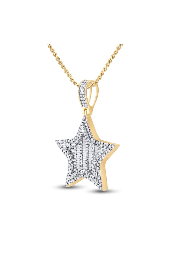 14K Yellow Gold Mens Round Diamond Star Charm Pendant 3/4 Cttw