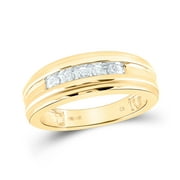 JEWELS BY LUX 14K Yellow Gold Mens Round Diamond Wedding Single Row Band Ring 1/4 Cttw, Mens Size: 7-13