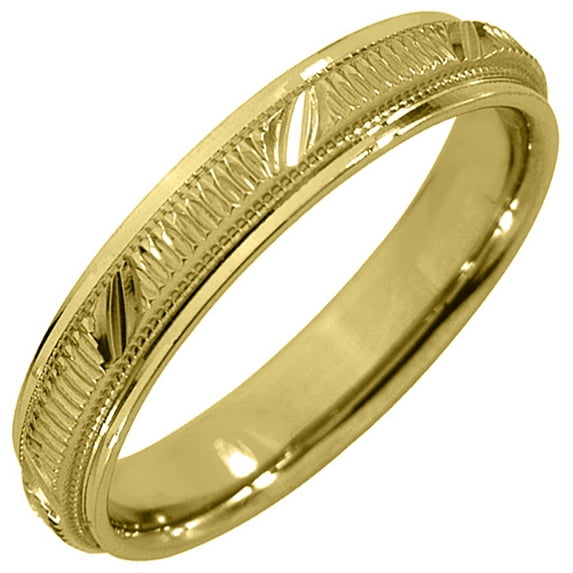 14K Yellow Gold Mens Wedding Band 4mm High Gloss Comfort Fit