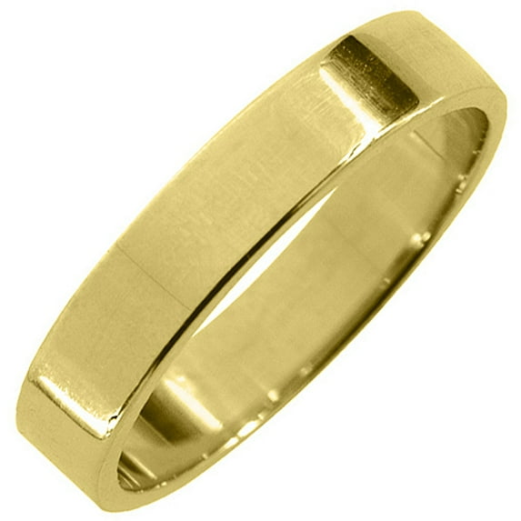 14K Yellow Gold Mens Wedding Band 4mm High Gloss Flat