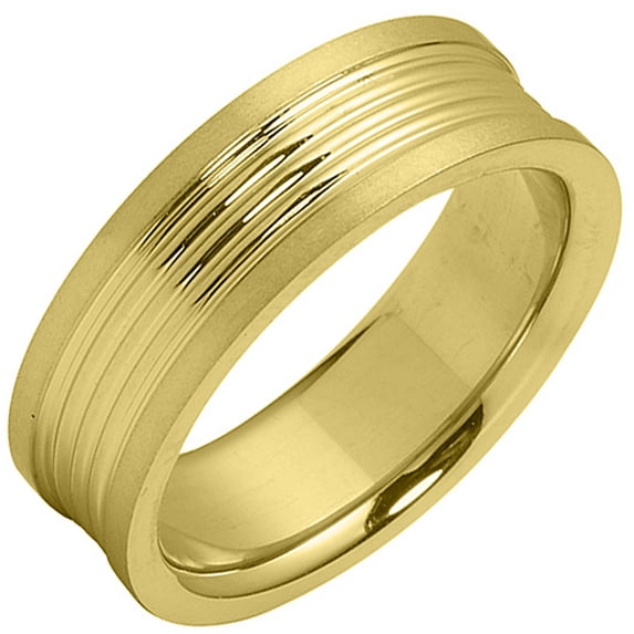 14K Yellow Gold Mens Wedding Band 6mm Satin Comfort Fit
