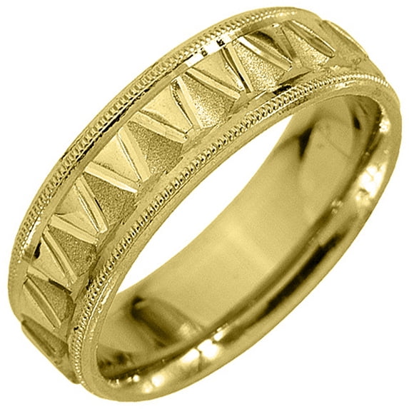 14K Yellow Gold Mens Wedding Band 6mm Satin Comfort Fit