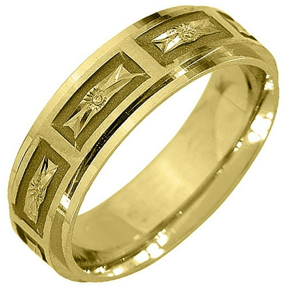 14K Yellow Gold Mens Wedding Band 6mm Satin Comfort Fit