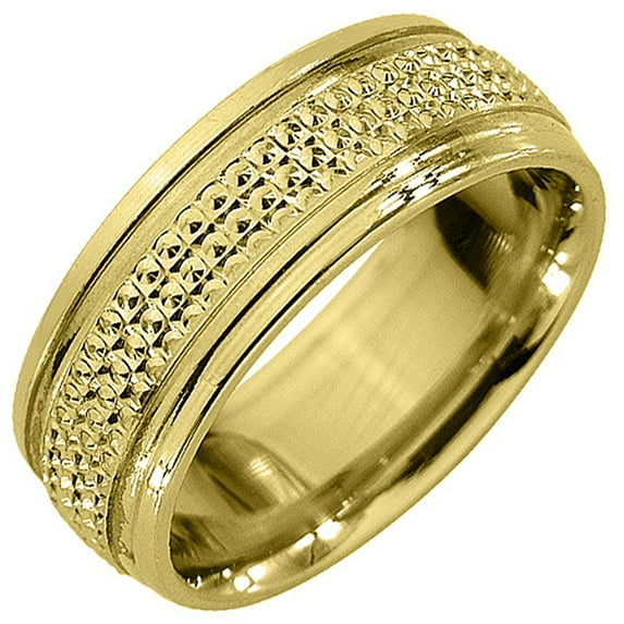 14K Yellow Gold Mens Wedding Band 7mm High Gloss Comfort Fit