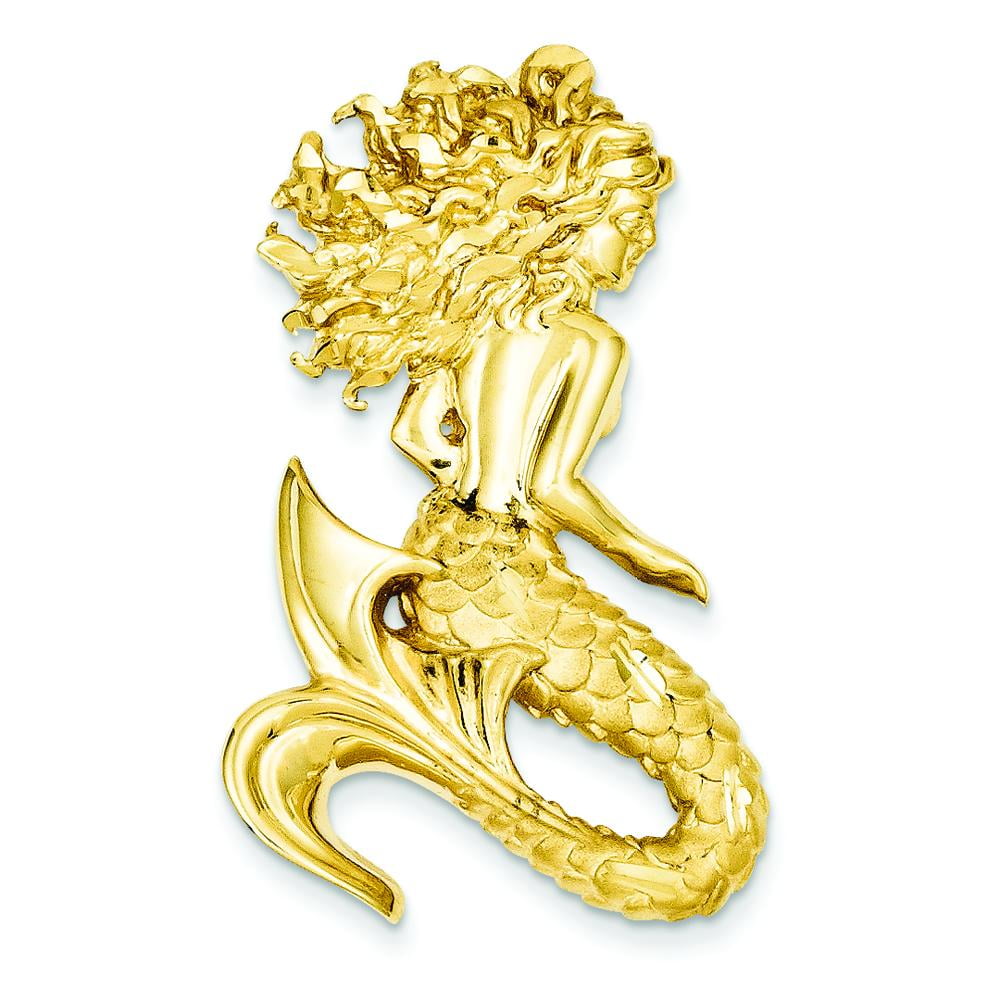 14K Yellow Gold Mermaid Slide Pendant Charm Jewelry