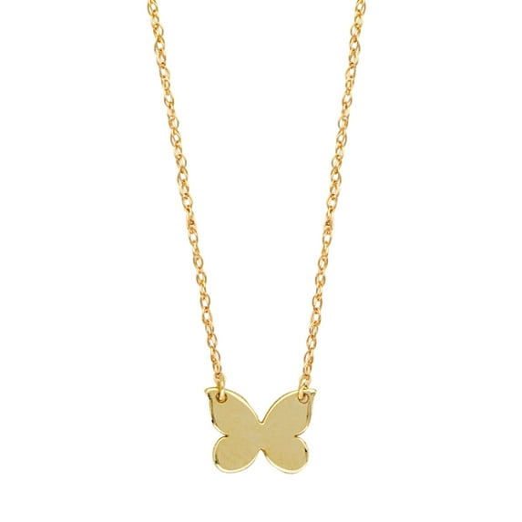 14K Yellow Gold Mini Butterfly Pendant Necklace, 16" To 18" Adjustable