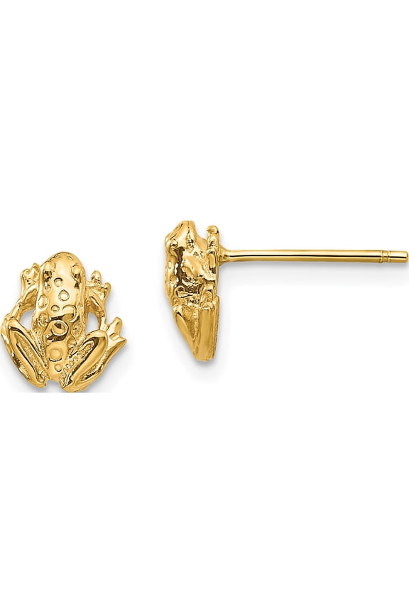 14K Yellow Gold Mini Frog Post Earrings