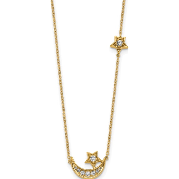 14K Yellow Gold Moon & Star Diamond 18In Necklace (18 X 1) Made In India pm8563-020-ya
