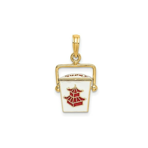 14K Yellow Gold Moveable Chinese Take-Out Box Charm Pendant (NO Chain) for Women