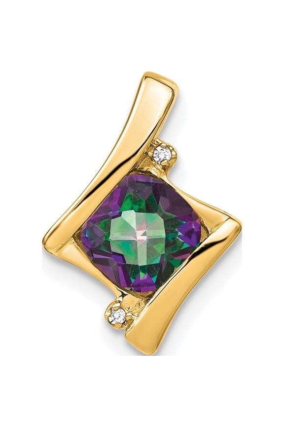 14K Yellow Gold Mystic Fire Topaz And Diamond Pendant (Width 11.1) (Length 15.7) - Jbsp