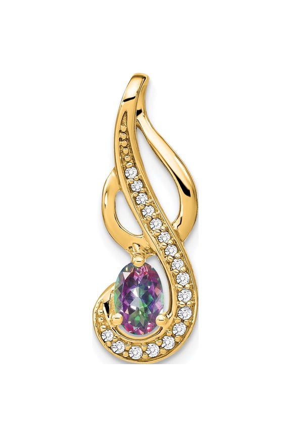 14K Yellow Gold Mystic Fire Topaz And Diamond Swirl Pendant (Width 8) (Length 24) - Jbsp