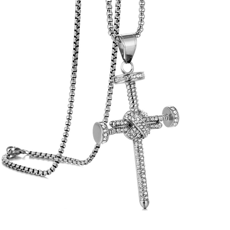 14K Yellow Gold Nail Cross Pendant Jesus Necklace Iced Out Fashion Jewelry for Women Hip Hop Charms Men Women Gift
