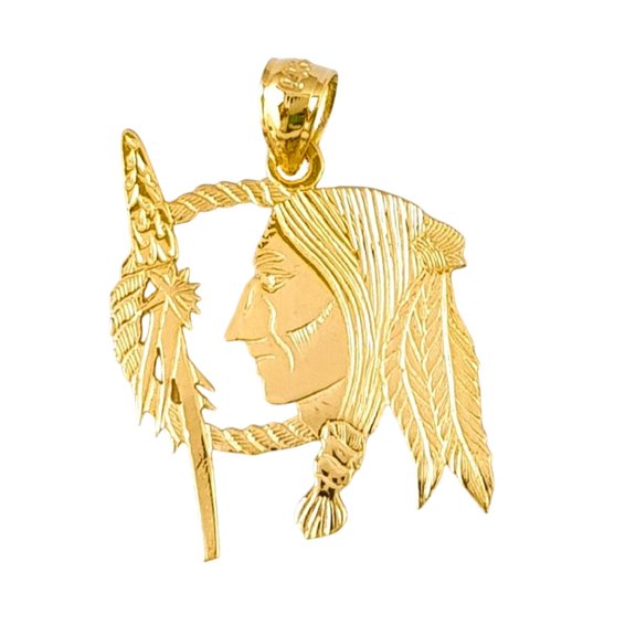14K Yellow Gold Native Indian Pendant