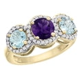 thumbnail image 1 of 14K Yellow Gold Natural Amethyst & Aquamarine Sides Round 3-stone Ring Diamond Accents, size 5, 1 of 2