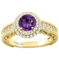thumbnail image 1 of 14K Yellow Gold Natural Amethyst & Diamond Halo Ring Round 6 mm, size 7.5, 1 of 4
