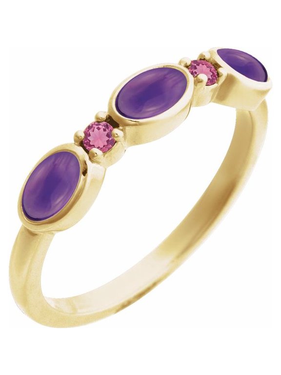 14K Yellow Gold Natural Amethyst & Natural Pink Tourmaline Stackable Ring - Solid Gold Fine Jewelry | Jewelry by Sweet Pea