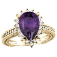 thumbnail image 1 of 14K Yellow Gold Natural Amethyst Ring Pear 12x8mm Diamond Accent, size 8.5, 1 of 4