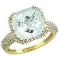thumbnail image 1 of 14K Yellow Gold Natural Aquamarine Ring Cushion-cut 11x11mm Diamond Halo, size 9, 1 of 2