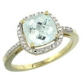 thumbnail image 1 of 14K Yellow Gold Natural Aquamarine Ring Cushion-cut 8x8mm Diamond Accent, size 6.5, 1 of 3