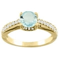 thumbnail image 1 of 14K Yellow Gold Natural Aquamarine Ring Round 6mm Diamond Accents 1/4 inch wide, size 8, 1 of 2