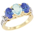 thumbnail image 1 of 14K Yellow Gold Natural Aquamarine & Tanzanite Sides Ring 3-Stone Oval Diamond Accent, size 8.5, 1 of 3