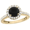 thumbnail image 1 of 14K Yellow Gold Natural Black Onyx Ring Round 6mm Floating Halo Diamond, size 6, 1 of 4