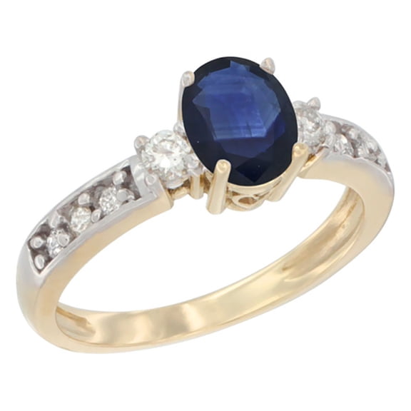 14K Yellow Gold Natural Blue Sapphire Ring Oval 7x5 mm Diamond Accent, size 5