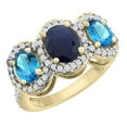 thumbnail image 1 of 14K Yellow Gold Natural Blue Sapphire & Swiss Blue Topaz 3-Stone Ring Oval Diamond Accent, size 7, 1 of 2