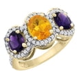 thumbnail image 1 of 14K Yellow Gold Natural Citrine & Amethyst 3-Stone Ring Oval Diamond Accent, size 9.5, 1 of 2