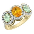 thumbnail image 1 of 14K Yellow Gold Natural Citrine & Green Amethyst 3-Stone Ring Oval Diamond Accent, size 5.5, 1 of 2