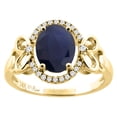 thumbnail image 1 of 14K Yellow Gold Natural Diffused Ceylon Sapphire Halo Ring Oval 9x7 mm Diamond & Heart Accents, size 6, 1 of 3