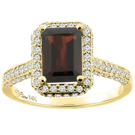 14K Yellow Gold Natural Garnet Engagement Ring Octagon 8x6 mm, size 8