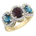 thumbnail image 1 of 14K Yellow Gold Natural Garnet & London Blue Topaz 3-Stone Ring Oval Diamond Accent, size 7, 1 of 2