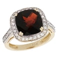 thumbnail image 1 of 14K Yellow Gold Natural Garnet Ring Cushion-cut 10x10mm Diamond Halo, size 5, 1 of 2