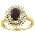 thumbnail image 1 of 14K Yellow Gold Natural Garnet Ring Oval 8x6 mm Double Halo Diamond Accents, size 9, 1 of 3