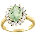 thumbnail image 1 of 14K Yellow Gold Natural Green Amethyst Ring Oval 9x7 mm Diamond Accents, size 5.5, 1 of 3